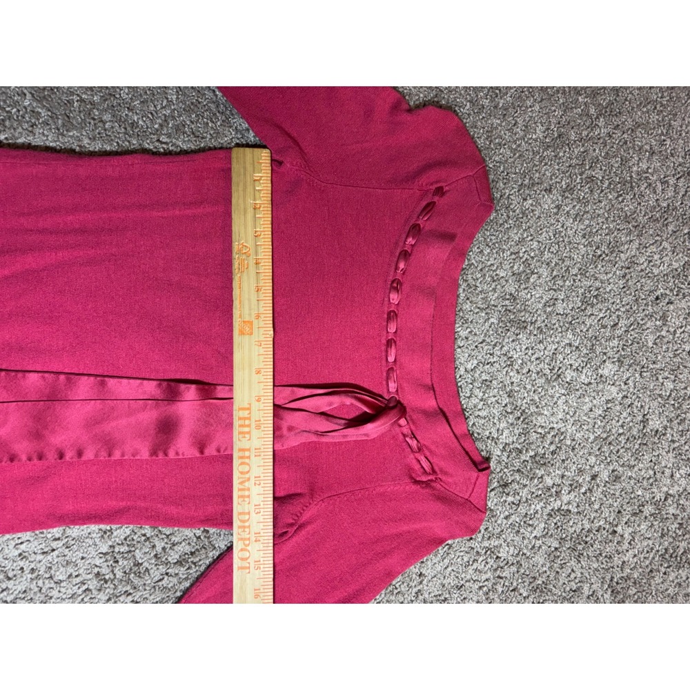 Express Pink Silk Blend Boat Neck Sweater Satin Ribbon Tie 3/4 Sleeve Small Y2K - Picture 6 of 8